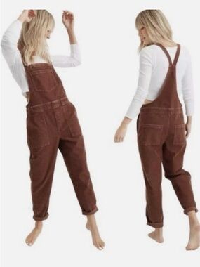 Aerie Brown Corduroy Women Denim Overalls Classic Oversized Relaxed Fit XS